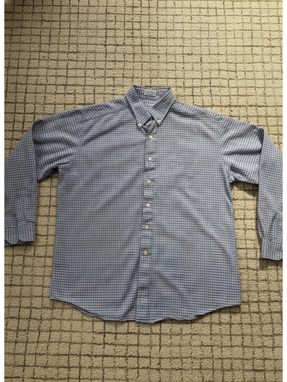 Men’s LL Bean Blue Plaid Button Up Dress cotton Shirt Timeless preppy outdoor